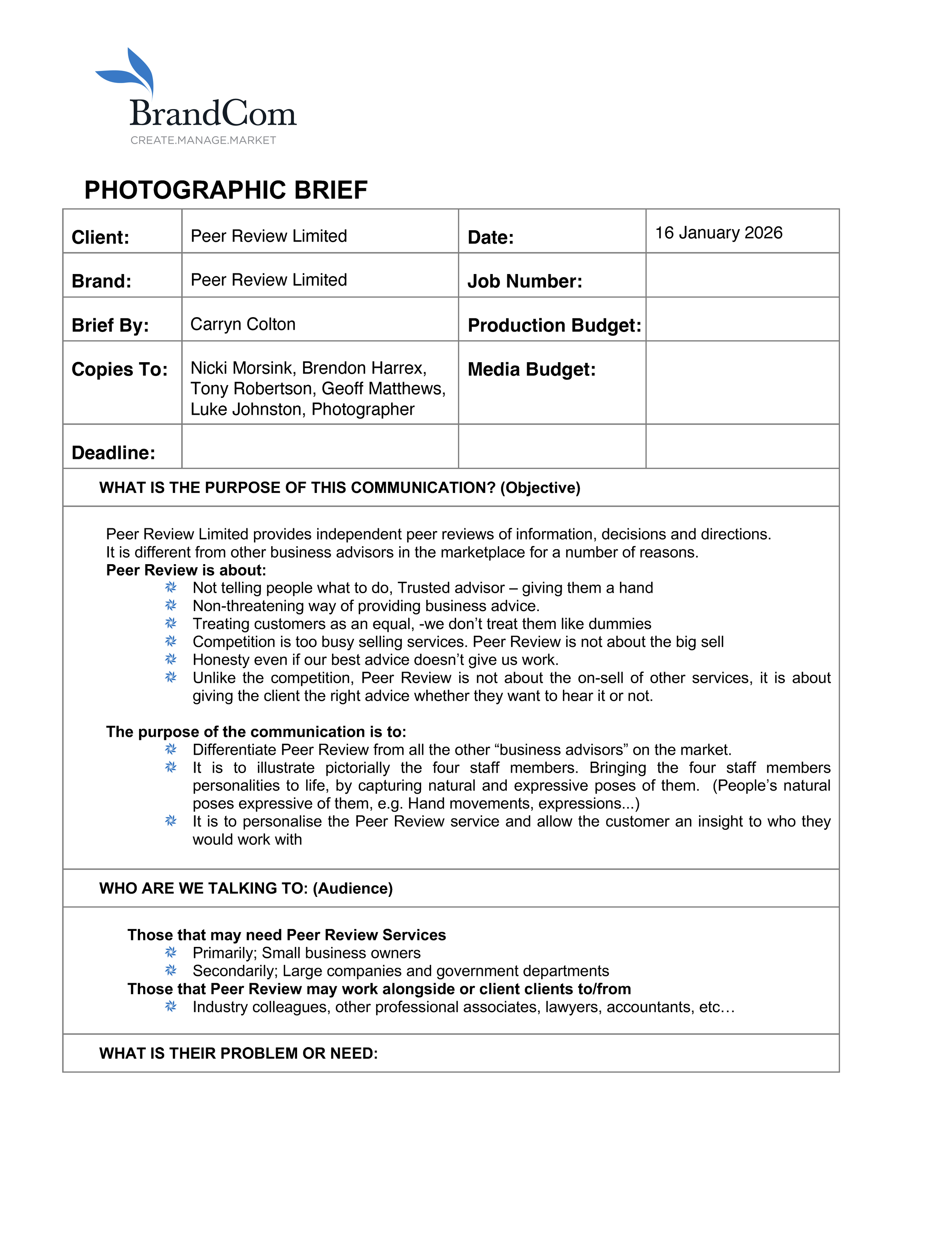 Peer Review Photographic Brief p1